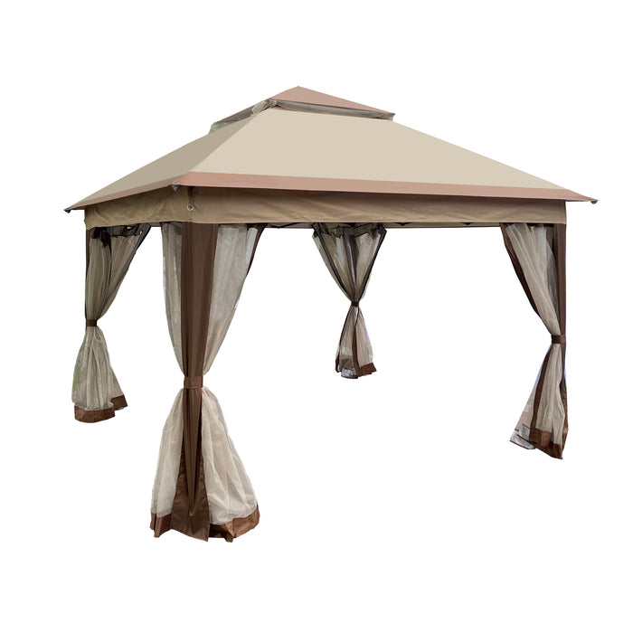 Outdoor 11X 11 Ft Pop Up Gazebo Canopy With Removable Zipper Netting, 2-Tier Soft Top Event Tent, Suitable For Patio Backyard Garden Camping Area, Coffee