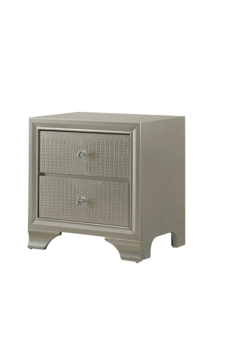 1 Piece Modern Glam Style Champagne Finish Two Drawer Nightstand Embossed Crocodile Pattern
