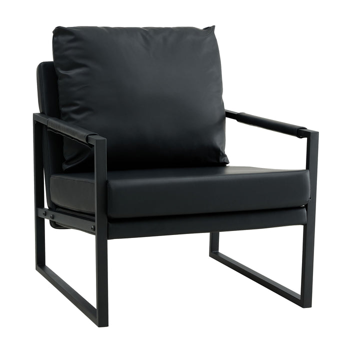 Pu Leather Accent Arm Chair Mid Century Modern Upholstered Armchair With Metal Frame Extra - Thick Padded Backrest And Seat Cushion Sofa Chairs For Living Room Black Leather / Metal Frame / Foam
