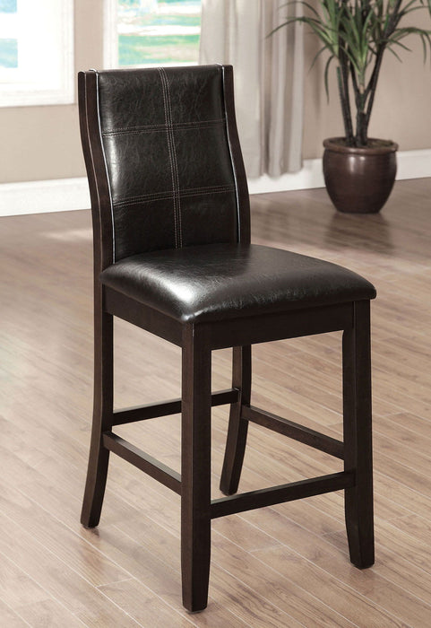 Transitional Dining Room Counter Height Chairs (Set of 2) Pieces High Chairs Only Brown Cherry Unique Curved Back Espresso Leatherette Padded Seat