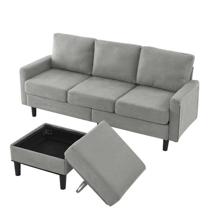 Upholstered Sectional Sofa Couch, L Shaped Couch With Storage Reversible Ottoman Bench 3 Seater For Living Room, Apartment, Compact Spaces, Fabric Light Gray