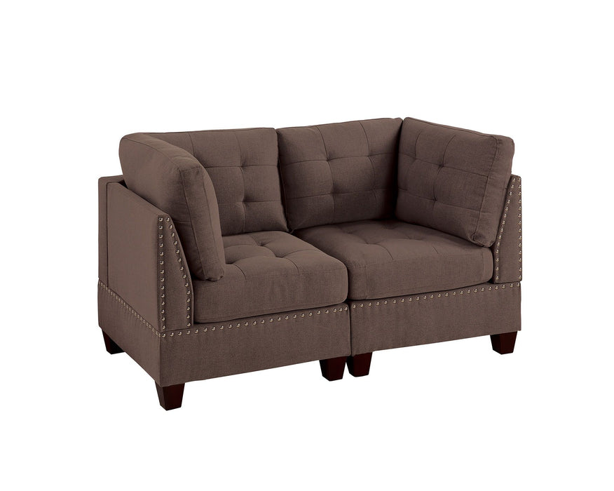 Living Room Furniture Tufted Corner Wedge Black Coffee Linen Like Fabric 1 Piece Cushion Nail Heads Wedge Sofa Wooden Legs