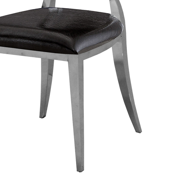 Leatherette Dining Chair Oval Backrest Design And Stainless Steel Legs (Set of 2) - Black