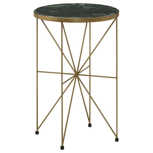 Eliska - Round Accent Table With Marble Top Green And Antique Gold Unique Piece Furniture