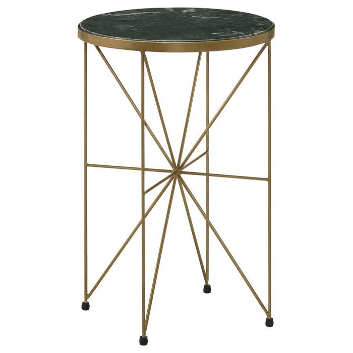 Eliska - Round Accent Table With Marble Top Green And Antique Gold Unique Piece Furniture