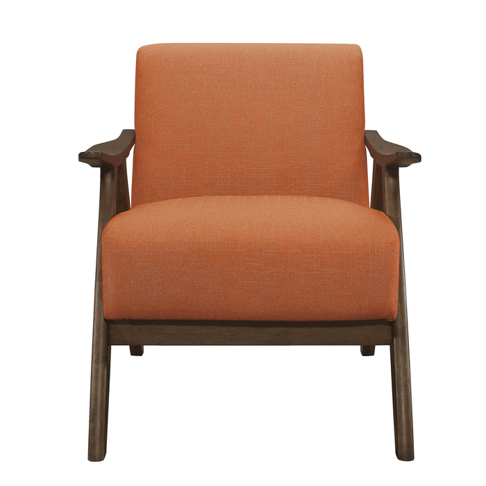 Modern Home Furniture Orange Color Fabric Upholstered 1 Piece Accent Chair Cushion Back And Seat Walnut Finish Solid Rubber Wood Furniture