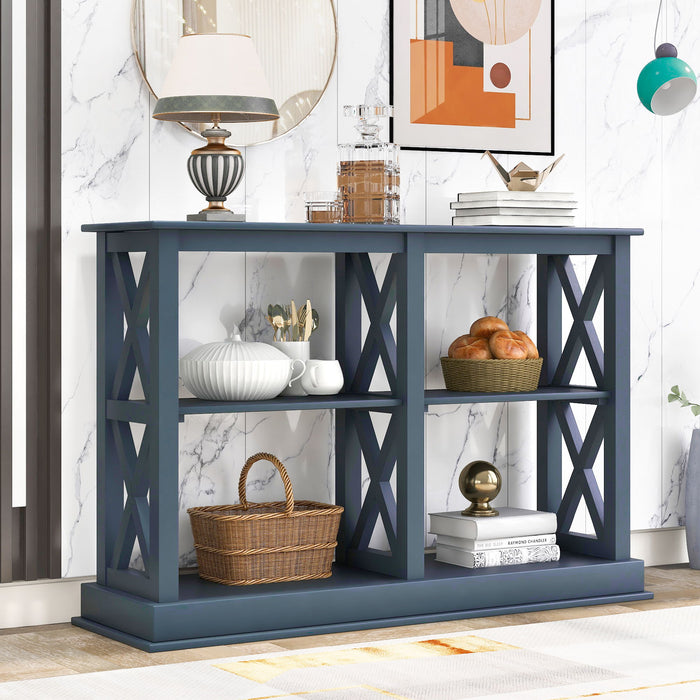Trexm Console Table With 3 Tier Open Storage Spaces And "X" Legs, Narrow Sofa Entry Table For Living Room, Entryway And Hallway (Navy Blue)