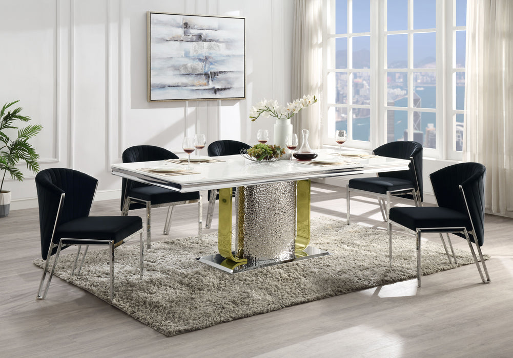 Acme Fadri Dining Table, Engineering Marble, Mirrored Silver & Gold Finish