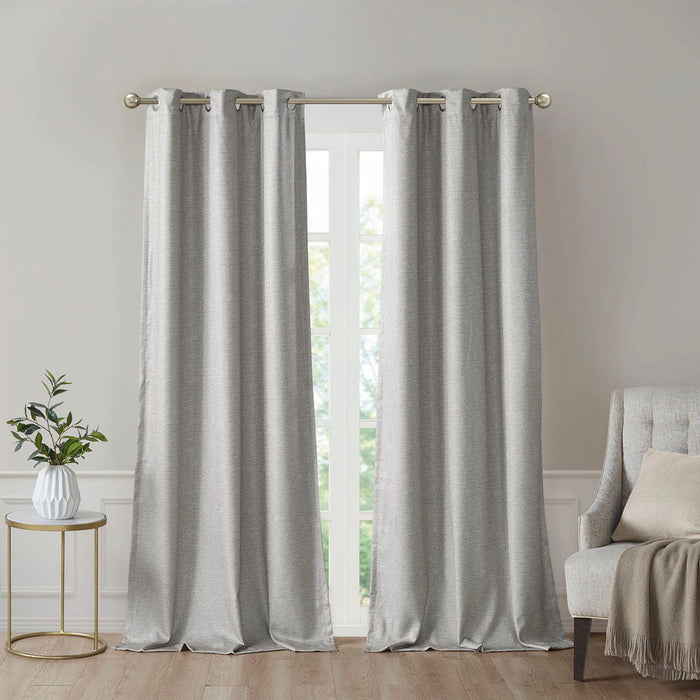Tonal Printed Faux Silk Total Blackout Curtain Panel Pair - Grey
