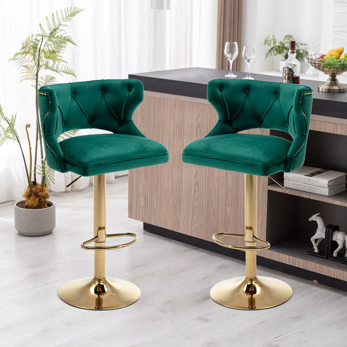 Bar Stools With Back And Footrest Counter Height Dining Chairs - Velvet Green (Set of 2)