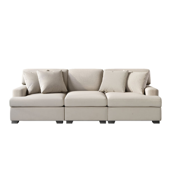 U_Style 3 Seat Sofa With Removable Back And Seat Cushions And 4 Comfortable Pillows