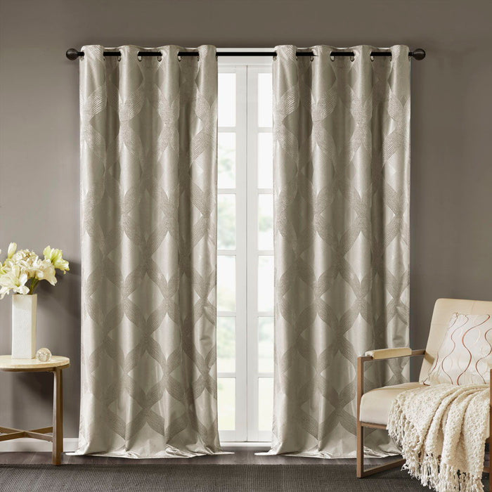 Ogee Knitted Jacquard Total Blackout Curtain Panel In Taupe