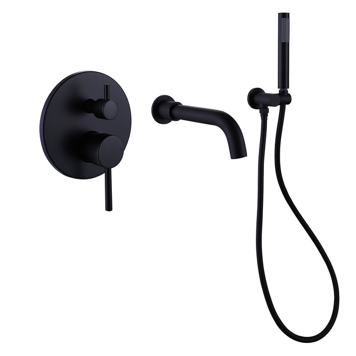 2 Handle Wall Mount Tub And Shower Faucet With Hand Shower In Black Valve Included