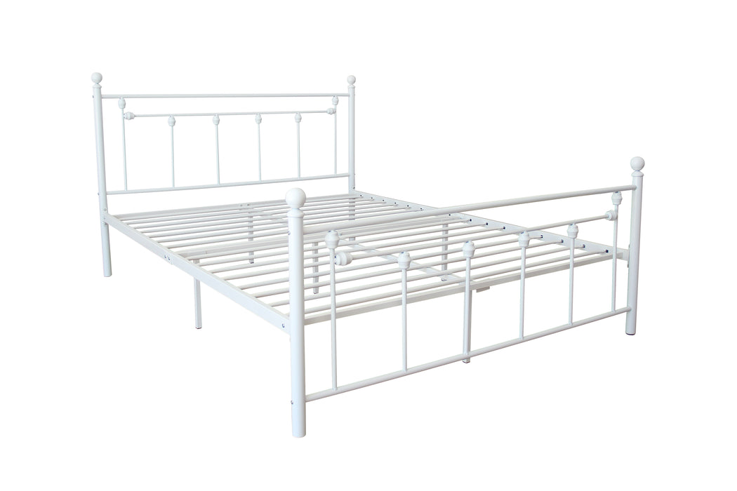 Queen Size Metal Bed Frame With Headboard And Footboard (White)