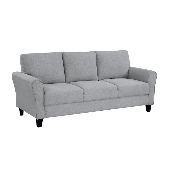 Modern 1 Piece Sofa Dark Gray Textured Fabric Upholstered Rounded Arms Attached Cushions Transitional Living Room Furniture
