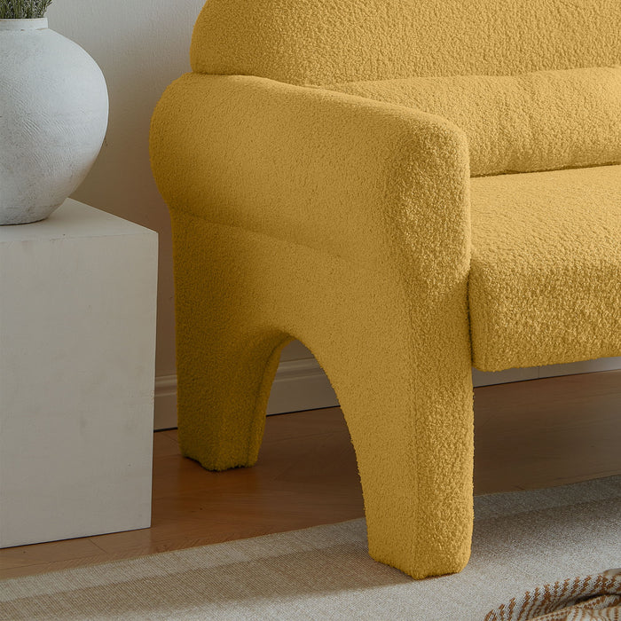 Modern Lambs Wool Fabric Accent Chair With Lumbar Pillow For Living Room - Antique Yellow