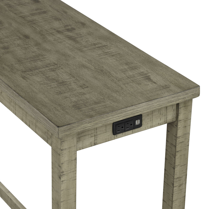 Topmax 4 Pieces Counter Height Table With Fabric Padded Stools, Rustic Bar Dining Set With Socket, Gray Green
