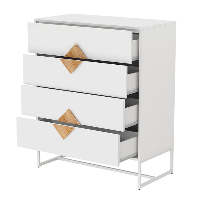 Special Shape Square Handle Design With 4 Drawers Dresser - White