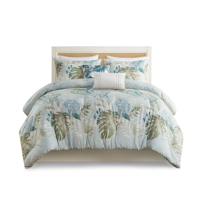 6 Piece Oversized Cotton Comforter Set With Throw Pillow In Blue