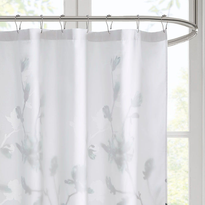 Floral Printed Burnout Shower Curtain - Aqua