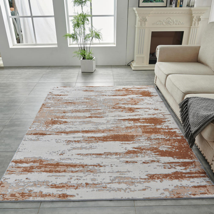Zara Collection - Area Rug Abstract Design Gray Brown Rust Machine Washable Super Soft
