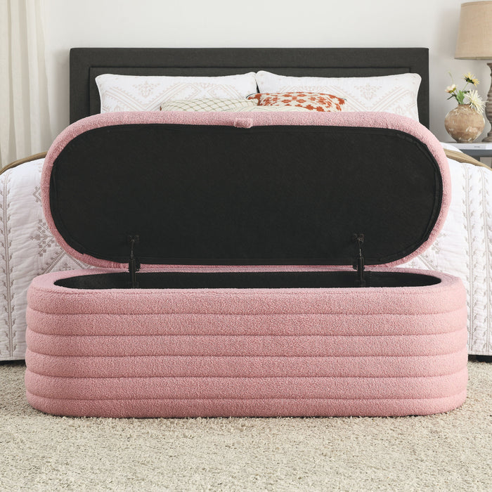 Welike Length Storage Ottoman Bench Upholstered Fabric Storage Bench End Of Bed Stool With Safety Hinge For Bedroom, Living Room, Entryway, Pink Teddy