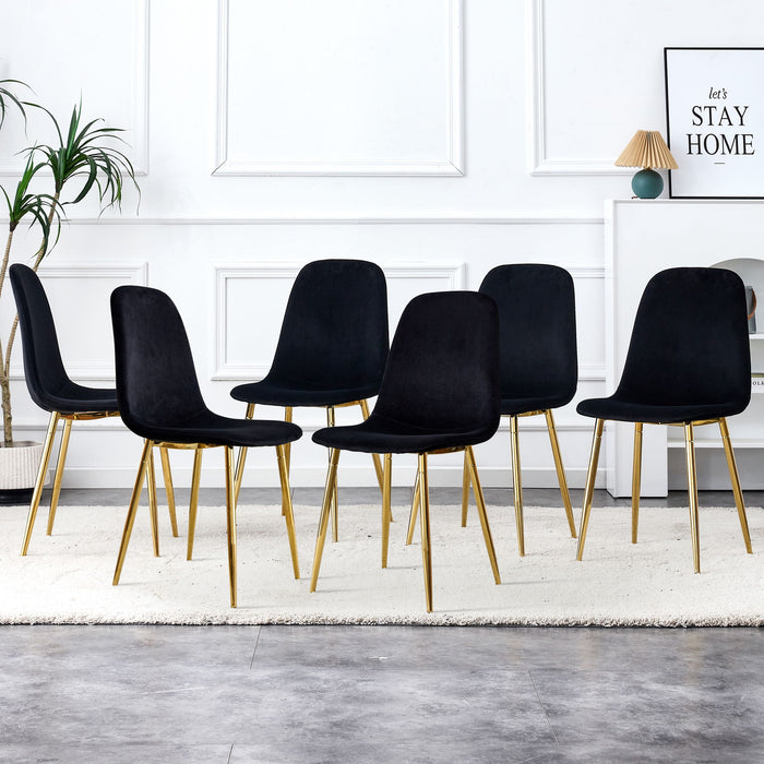 A (Set of 6) Dining Chairs, Featuring Modern Medieval Style Restaurant Cushioned Side Chairs With Soft Velvet Covered Cushions And Golden Metal Legs In A Spoon Shaped Feature