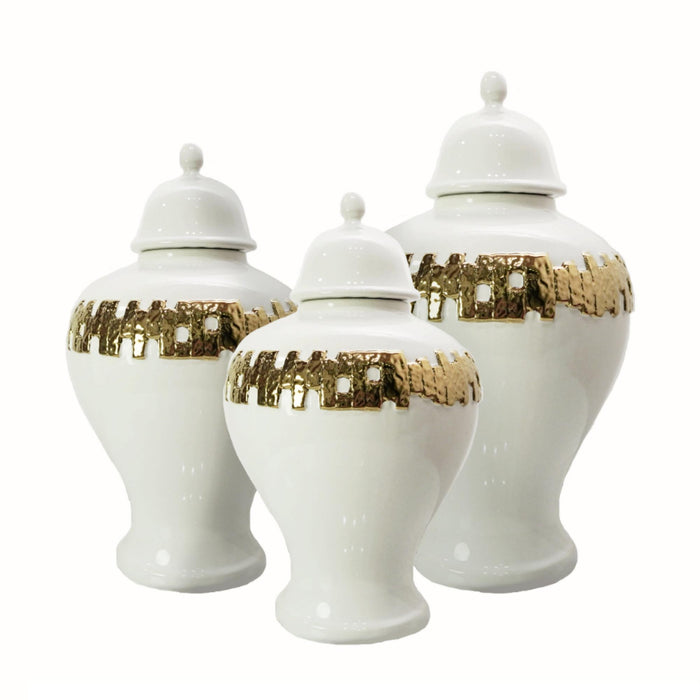 Ginger Jar With Gold Ornament - White