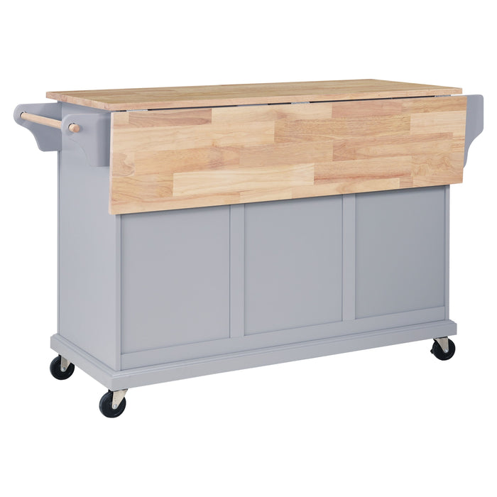 Cambridge Natural Wood Top Kitchen Island With Storage - Gray