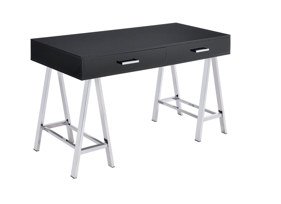 Coleen - Desk - Black High Gloss & Chrome Finish Unique Piece Furniture