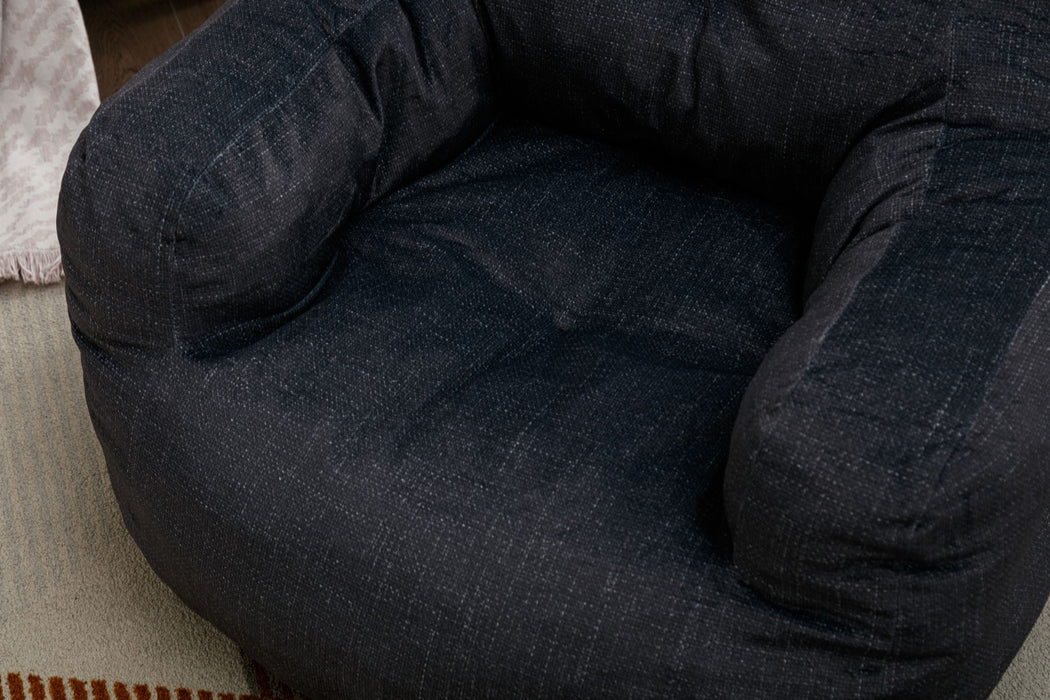 Soft Cotton Linen Fabric Bean Bag Chair Filled With Memory Sponge, Dark Gray