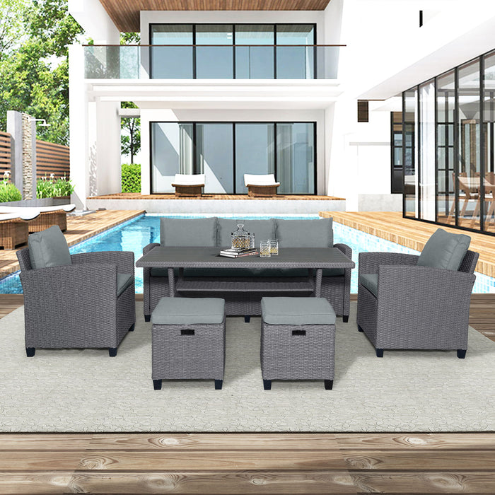 Top max 6 Piece Outdoor Rattan Wicker Set Patio Garden Backyard Sofa, Chair, Stools And Table (Gray Rattan / Gray Cushion)