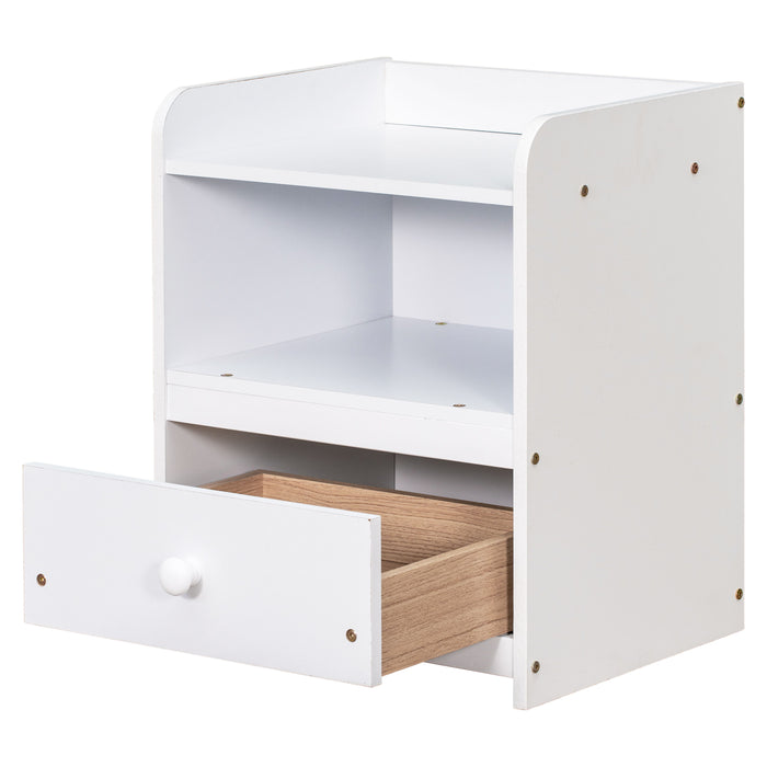 Nightstand, Bedside Table With Open Storage Cabinet, Drawer, White