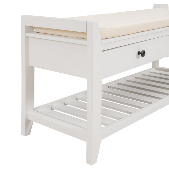 Trexm Shoe Rack With Cushioned Seat And Drawers, Multipurpose Entryway Storage Bench (White)