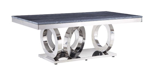 Zasir - Coffee Table - Gray Printed Faux Marble & Mirrored Silver Finish Unique Piece Furniture