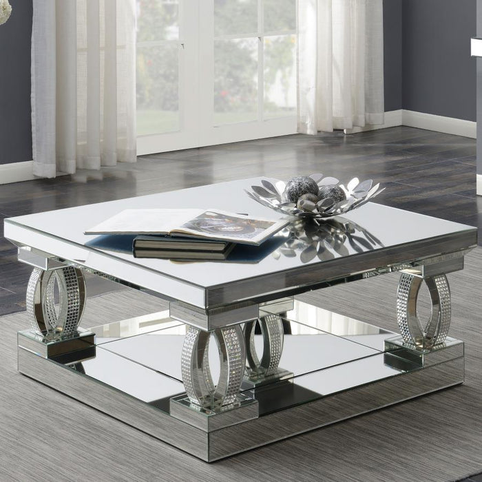 Amalia - Square Coffee Table With Lower Shelf - Clear Mirror Unique Piece Furniture