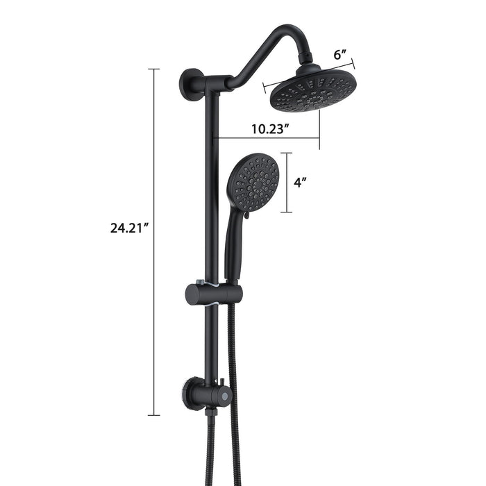 6" Rain Shower Head With Handheld Shower Head Bathroom Rain Shower System - Matte Black