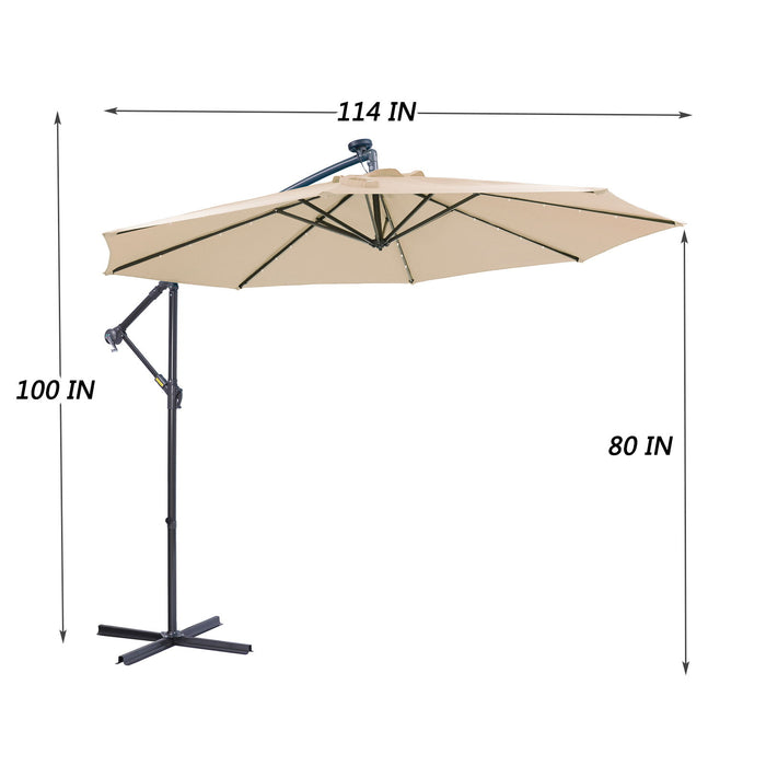 10 Foot Solar Outdoor Umbrella Cantilever Adustment With 24 LED Lights - Tan