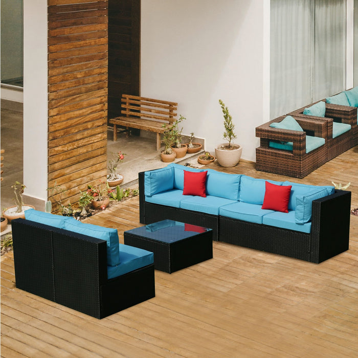 5 Pieces PE Rattan Sectional Outdoor Cushioned U Sofa Set With 2 Pillow