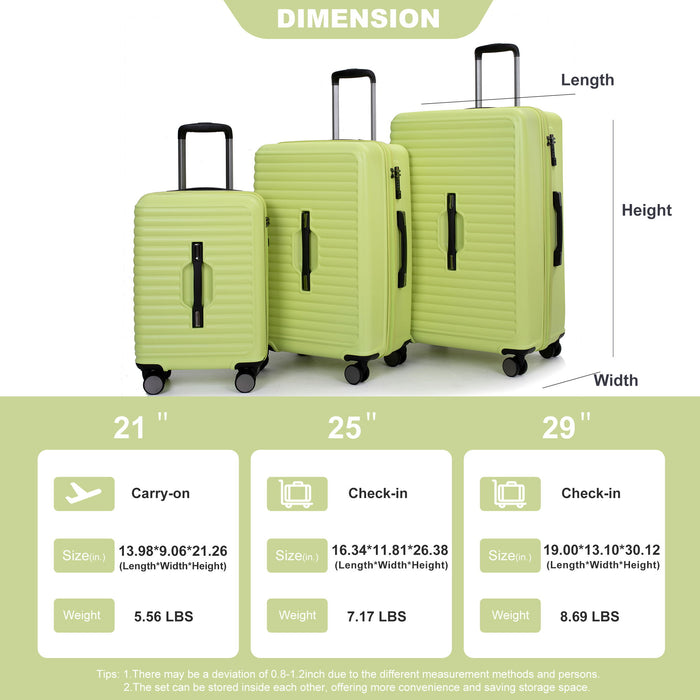 3 Piece Luggage Sets Lightweight Suitcase With Two Hooks, 360° Double Spinner Wheels, Tsa Lock, (21/25/29) Light Green