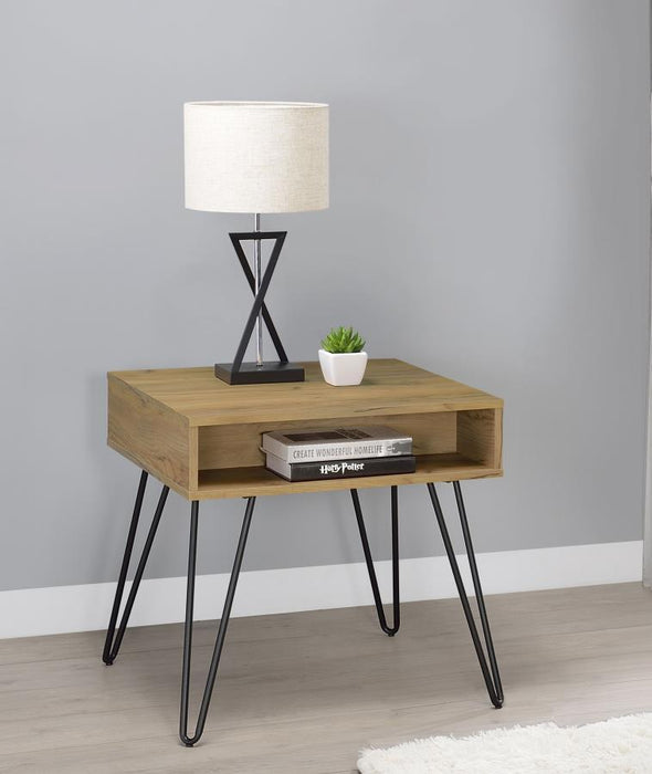 Fanning - Square End Table With Open Compartment - Golden Oak And Black Unique Piece Furniture