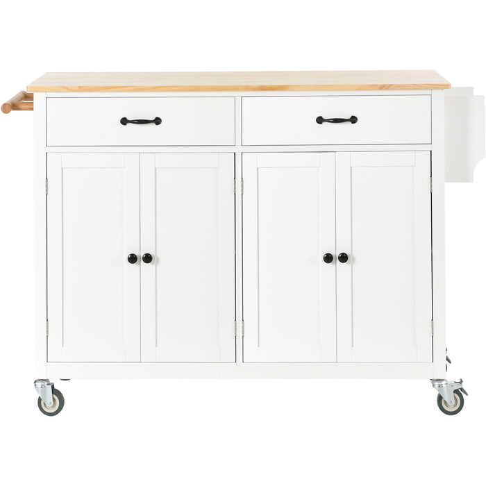 Kitchen Island Cart With Solid Wood Top And Locking Wheels, 54. 3 Inch Width, 4 Door Cabinet And Two Drawers, Spice Rack, Towel Rack (White)