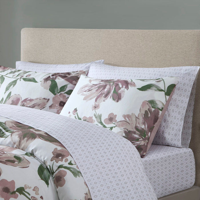 Floral Comforter Set With Bed Sheets - Mauve