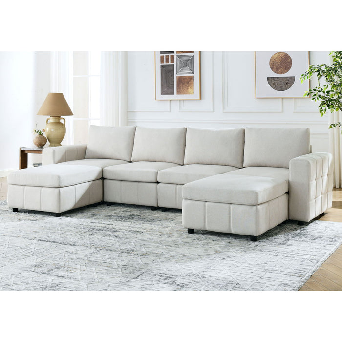 [Video]Upholstered Modular Sofa, U-Shaped Sectional Sofa Sets For Living Room Apartment (4-Seater With 2 Ottoman)