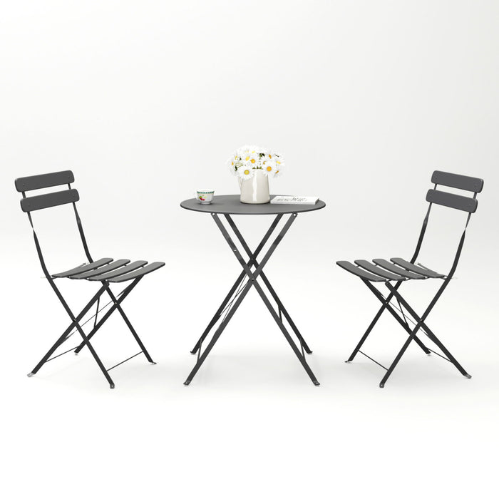 3 Pieces Patio Bistro Balcony Metail Chair Table Set - Gray