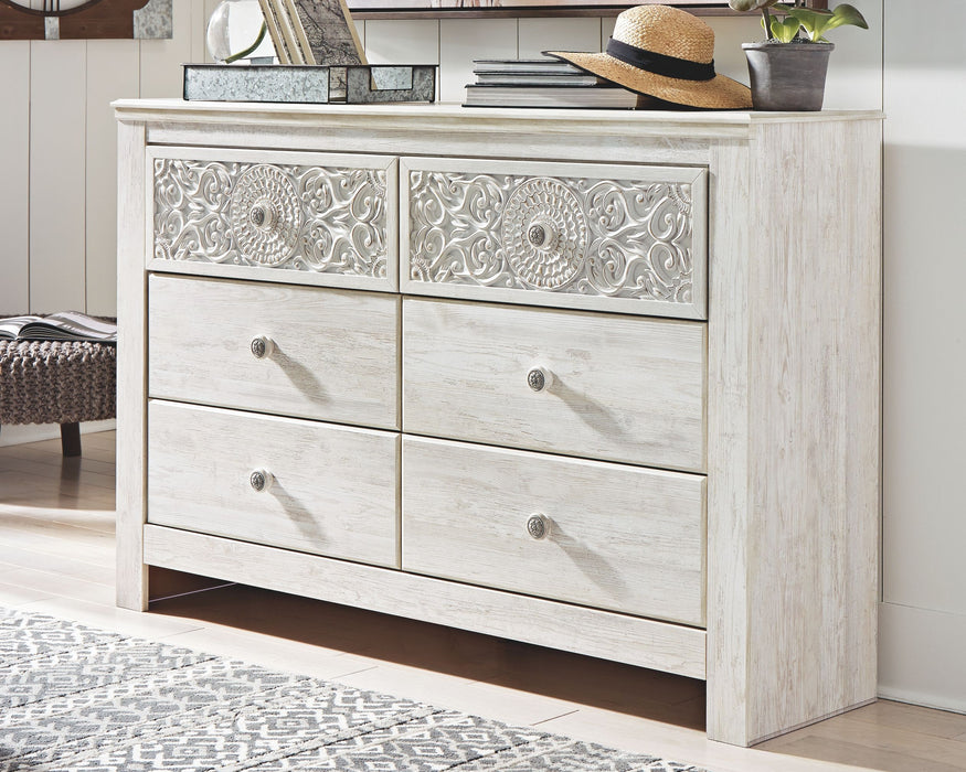 Paxberry - Whitewash - Six Drawer Dresser - Medallion Drawer Pulls Unique Piece Furniture