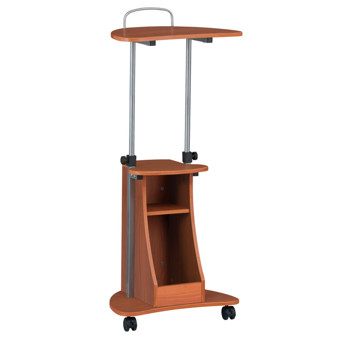 Techni Mobili Sit To Stand Rolling Adjustable Height Laptop Cart With Storage, Woodgrain