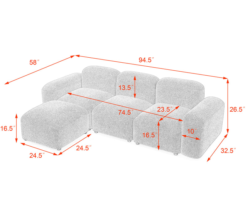 L - Shape Modular Sectional Sofa, Diy Combination, Teddy Fabric, Grey