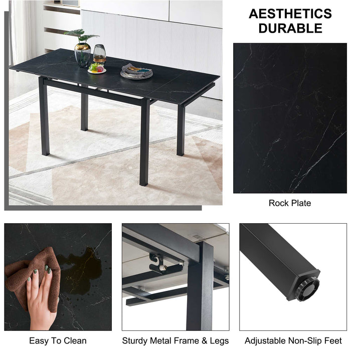 Black Ceramic Modern Rectangular Expandable Dining Room Table For Space - Saving Kitchen Small Space - Table Leg
