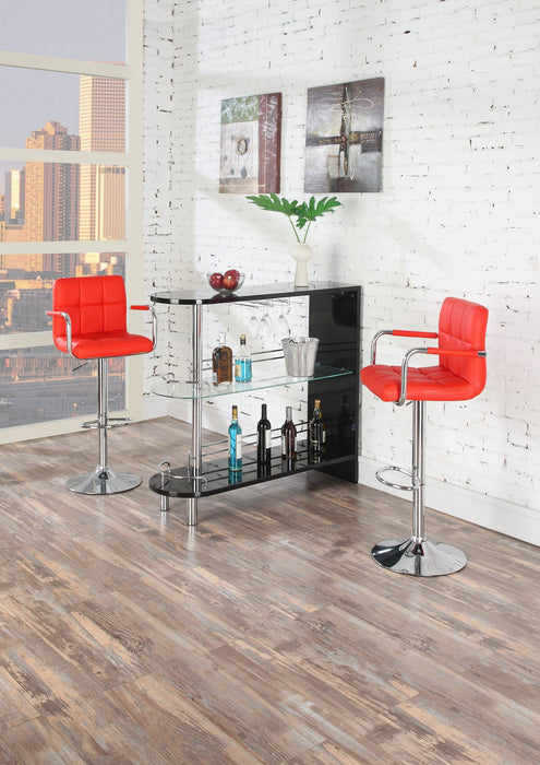 Contemporary Style Red Faux Leather Bar Stool Counter Height Chairs (Set of 2) Adjustable Height Kitchen Island Stools